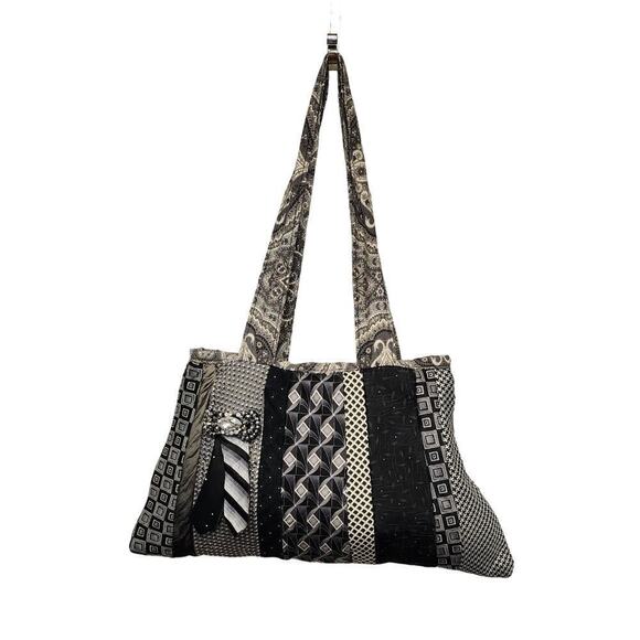 Vintage Handmade Quilted Tie Medium Tote - Picture 1 of 8